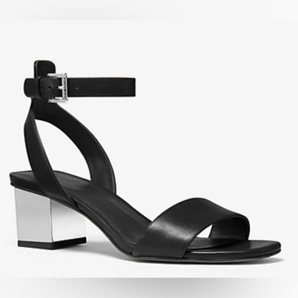 MICHAEL Michael Kors Black Petra Leather Sandal SIZE: 9.5